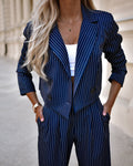 Women's Spring Fashion Striped Suits Casual Lapel Long Sleeve Cropped