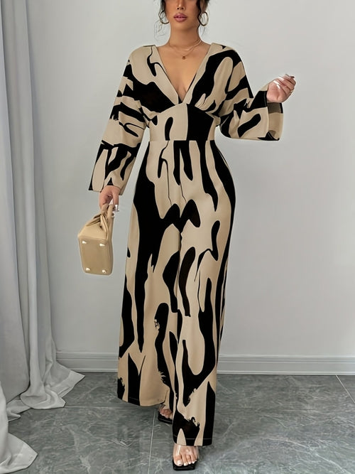 Abstract Print V-Neck Wide Leg Jumpsuit